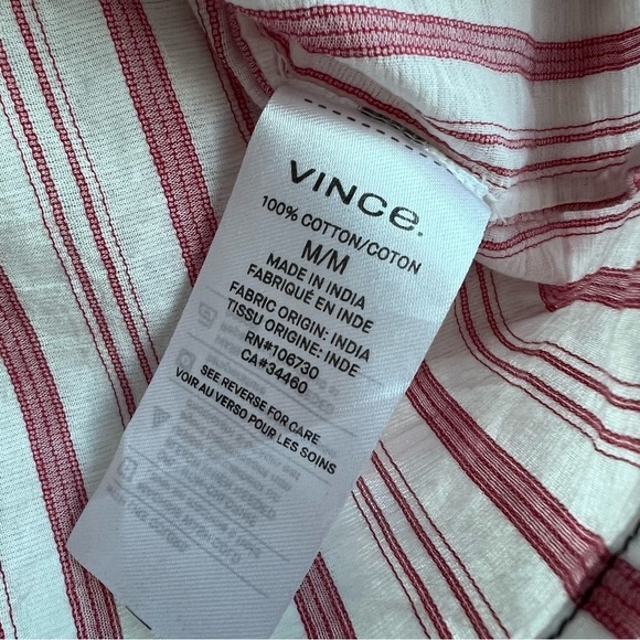 VINCE | Variegated Red Striped Long Sleeve Pullover Top | Cotton V-neck | Medium - Picture 14 of 14